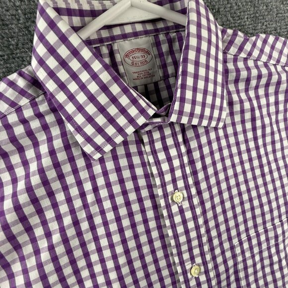 Brooks Brothers Traditional Cotton 15.5 33 Check Purple Non-Iron Shirt Button Up - Picture 9 of 16